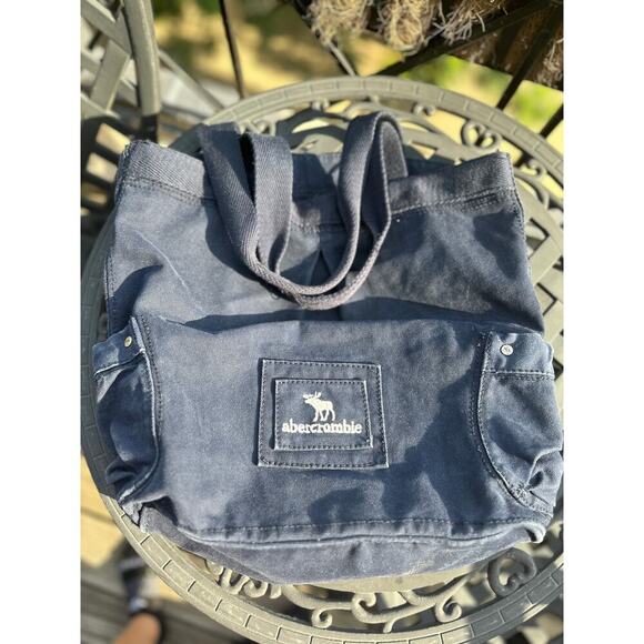 Vintage Y2K Abercrombie Navy Canvas Tote Bag 2000s Logo Shoulder Bag A&F - Picture 1 of 7